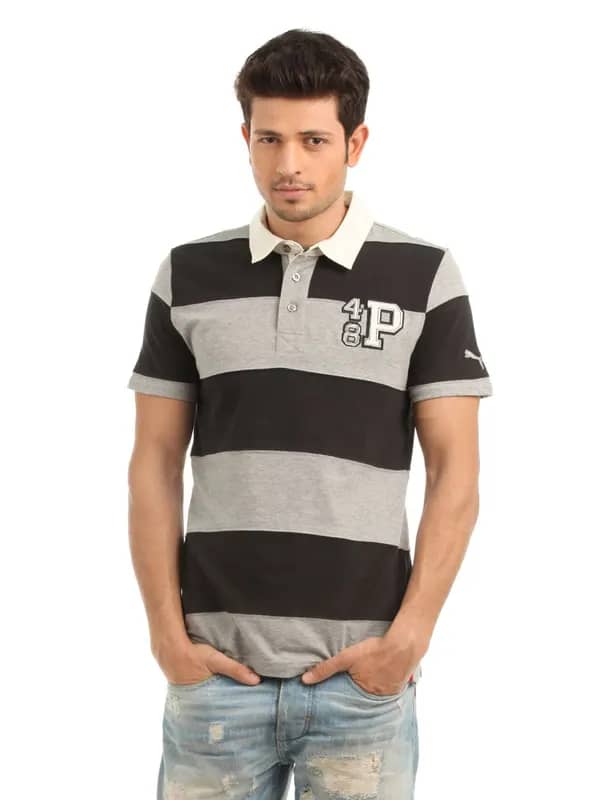 Puma Men Black and Grey Rugby Polo T-shirt