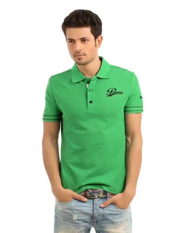 Puma Men Green Polo Neck T-shirt