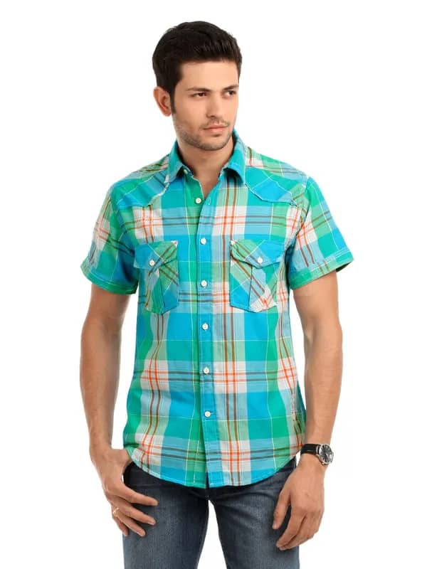 Jack & Jones Men Blue & Green Shirt