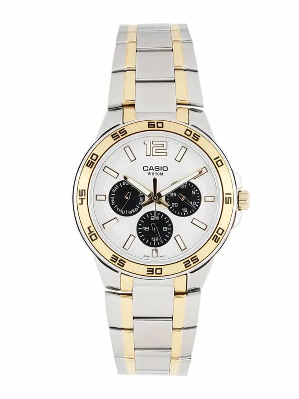 Casio Enticer Men Silver-Gold Analogue Multi-Dial Watch MTP-1300SG-7AVDF(A486)