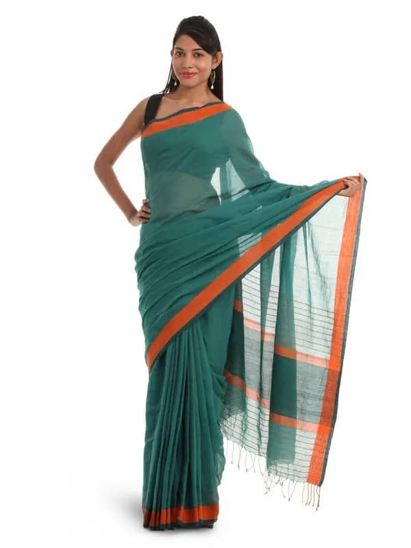 Fabindia Green Self-Striped Saree