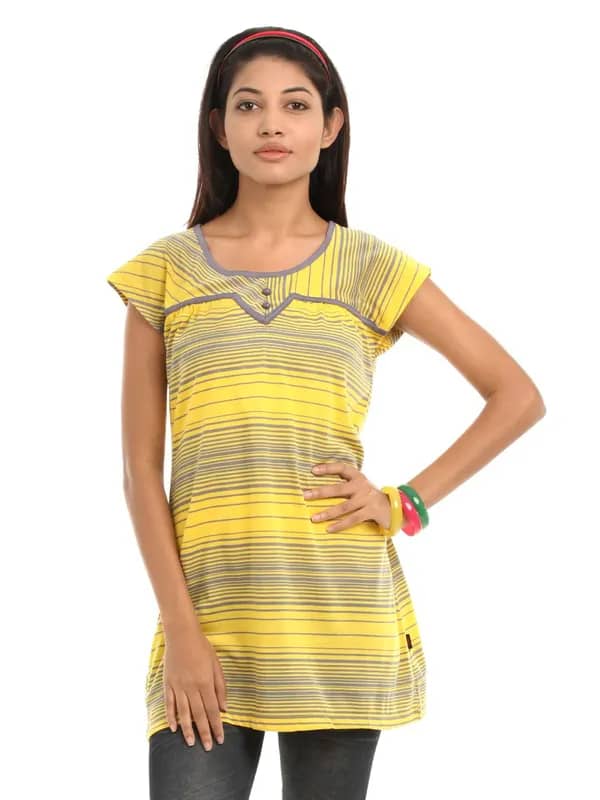 109F Women Yellow & Grey Striped Tunic