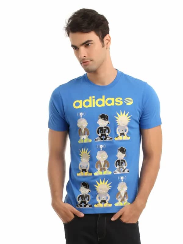 ADIDAS Men Blue Printed T-shirt