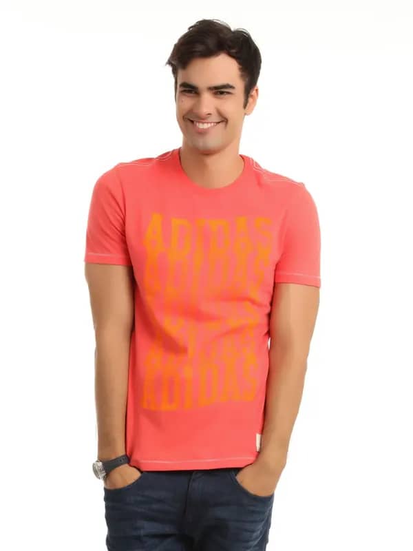 ADIDAS Men Coral Red Printed T-shirt