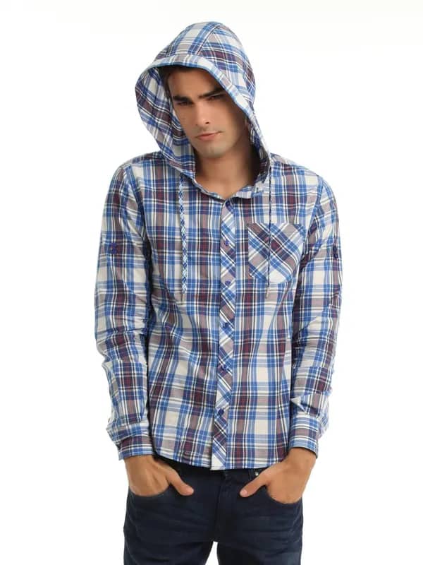 ADIDAS Men Blue & White Check Shirt