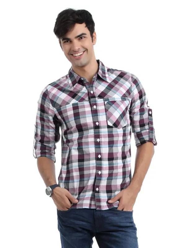 ADIDAS Men Purple & Black Check Shirt