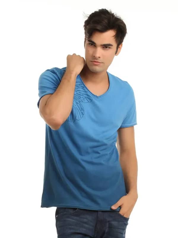 ADIDAS Men Blue Printed T-shirt
