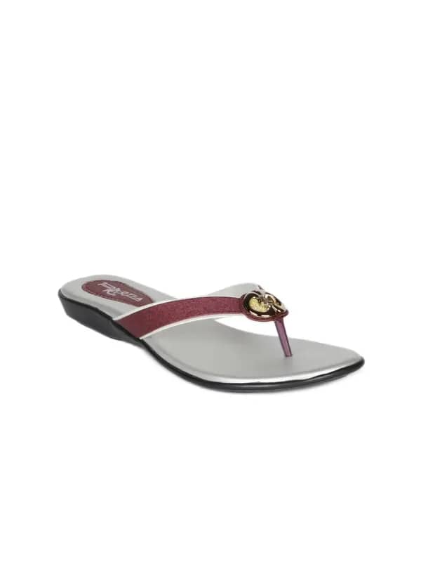 Portia Women Maroon & Silver Flats