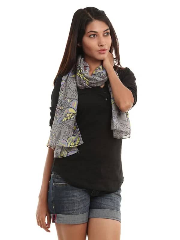 Femella Women Grey & Blue Butterfly Scarf