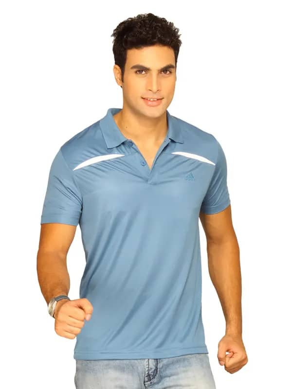 ADIDAS Men's Edge Polo Steel Blue Polo T-shirt