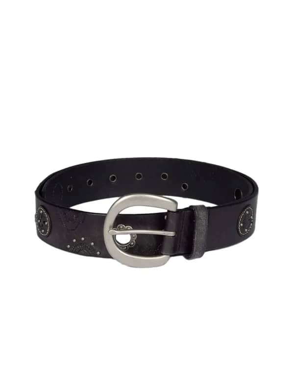 Fossil Women Black Floral Grommets Belt