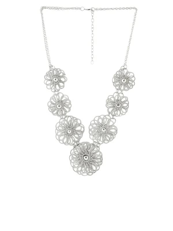 Pitaraa Silver Coil Flower Necklace