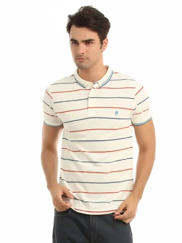 French Connection Men Cream Striped T-shirt