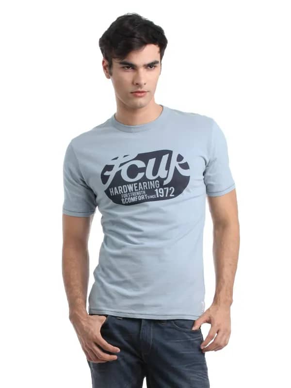 French Connection Men Blue Printed T-shirt