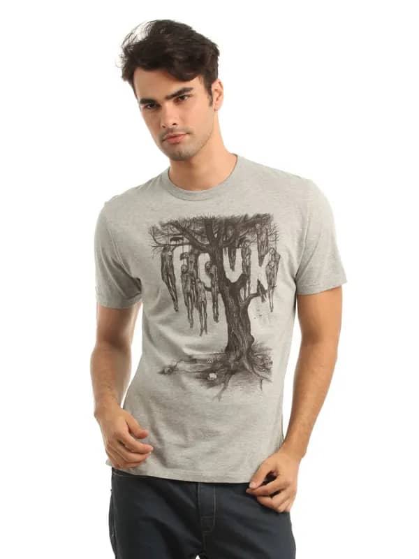 French Connection Men Grey Printed T-shirt