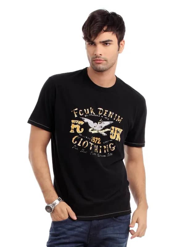 French Connection Men Black Printed T-shirt
