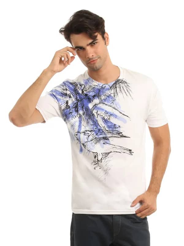 French Connection Men White Printed T-shirt