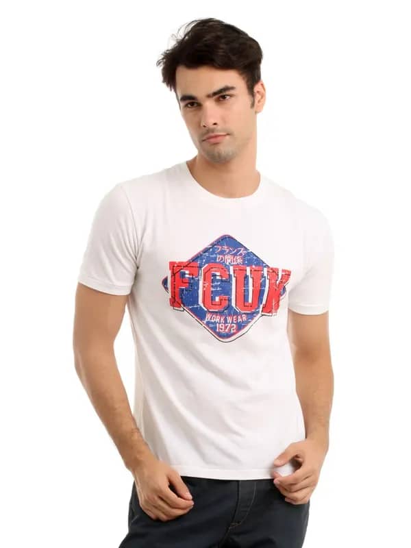 French Connection Men White Printed T-shirt