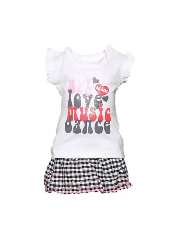 Gini and Jony Girl's Veata White Black Pink Kidswear