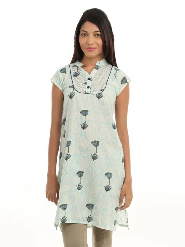 Alma Women Light Blue Printed Kurta