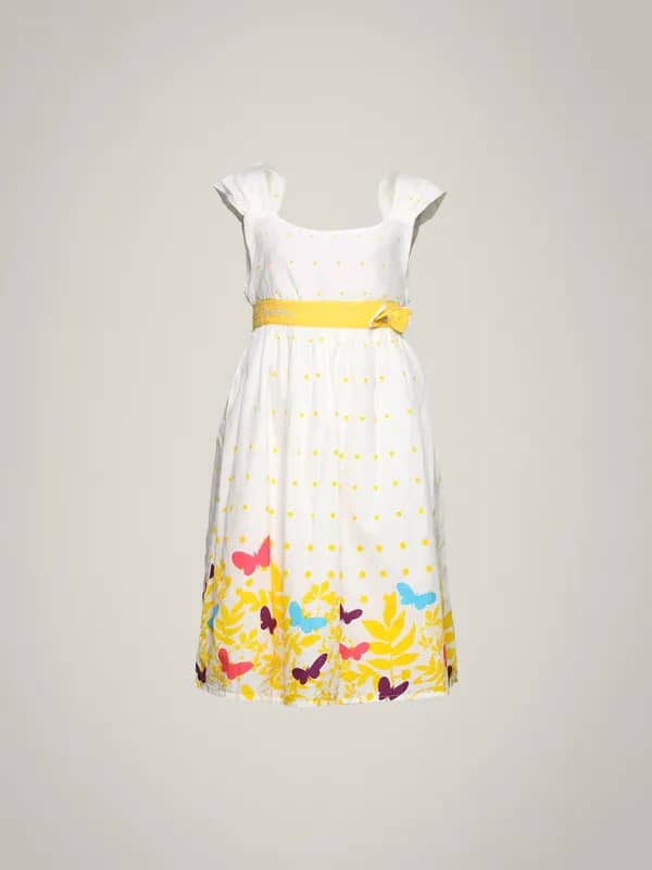 Gini and Jony Girl's Sara White Yellow Polka Dot Kidswear