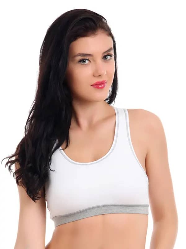 Hanes Women White Cotton Stretch Racer Back Sports Bra