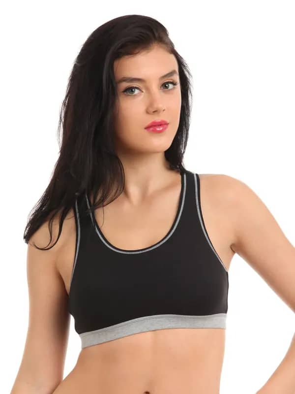 Hanes Women Black Cotton Stretch Racer Back Sports Bra