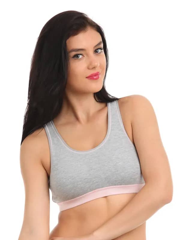 Hanes Women Grey Melange Cotton Stretch Racer Back Sports Bra