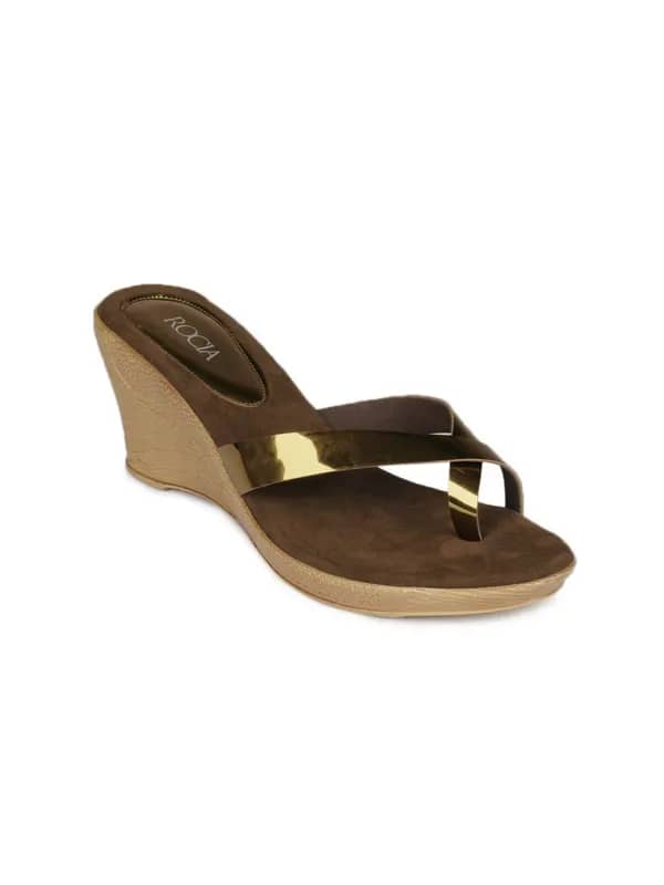 Rocia Women Gold Toned & Brown Wedges