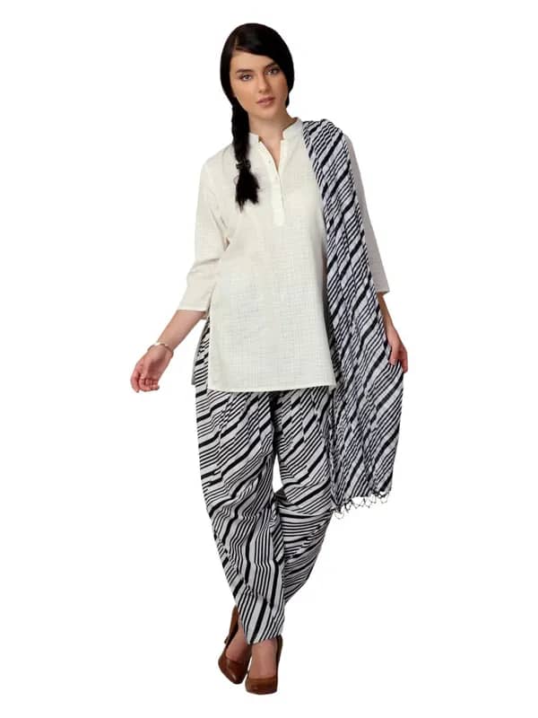 Vishudh Women Black & White Salwar and Dupatta