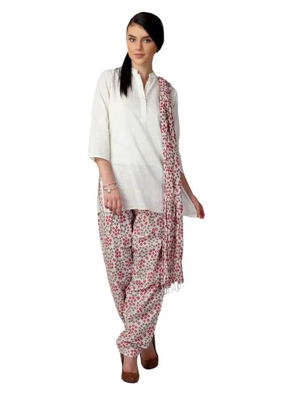 Vishudh Women Printed Cream Salwar and Dupatta