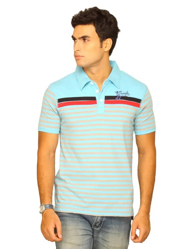 Wrangler Men's Colorful Chest Tape Polo Blue T-shirt