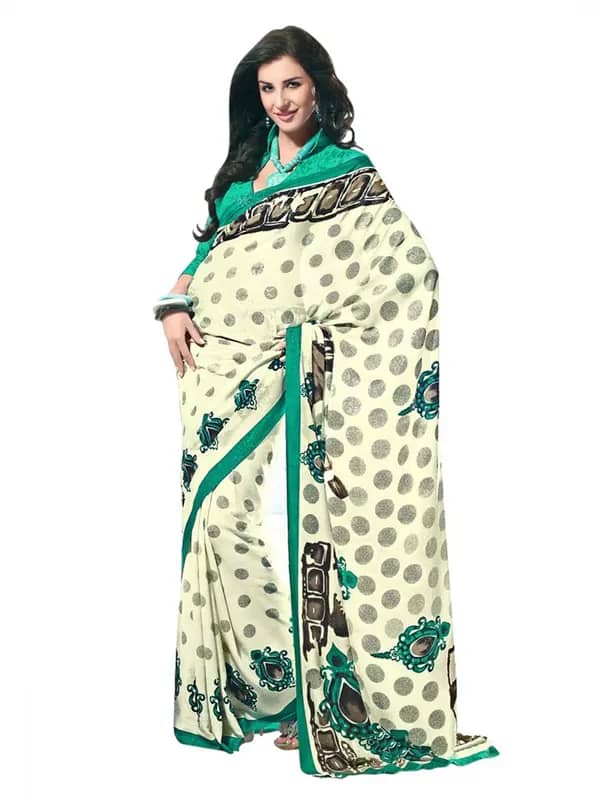 Prafful Women Cream Crepe Sari