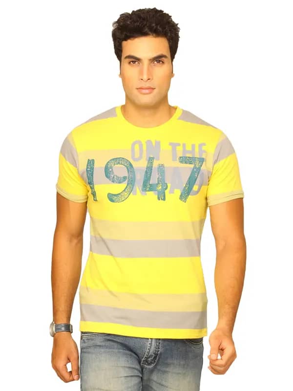 Wrangler Men's On The Road Striper Yellow Grey T-shirt