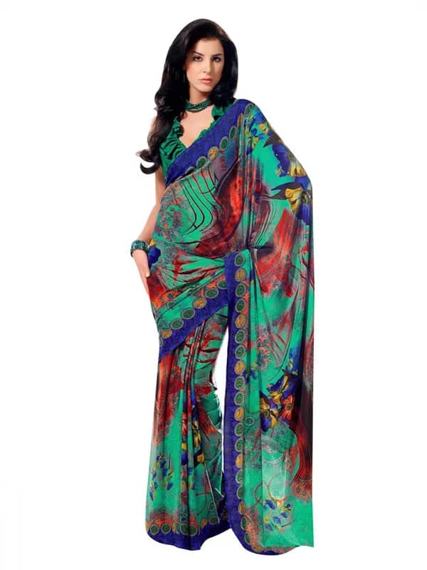 Prafful Multi Coloured Crepe Printed Sari