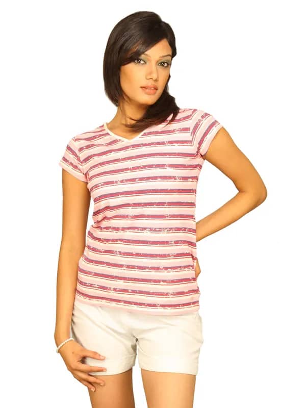 Wrangler Women's Striped Peach T-shirt