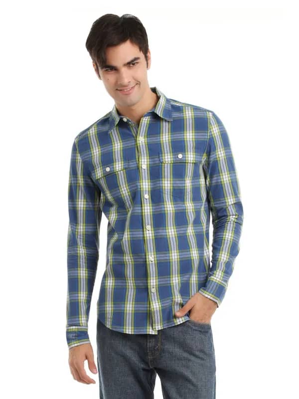 Myntra Men Blue and Green Check Shirt