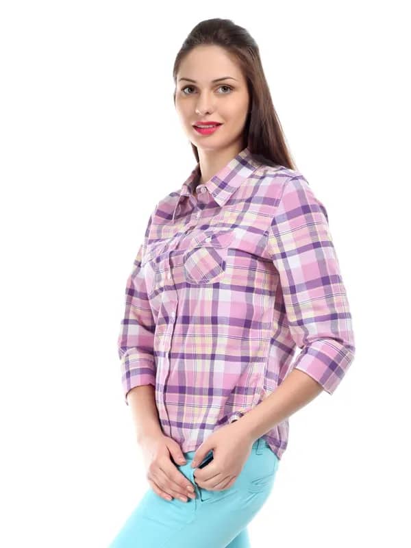 Myntra Women Pink Checked Casual Shirt