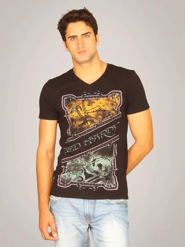 Ed Hardy Men's Skull Wave Black T-shirt
