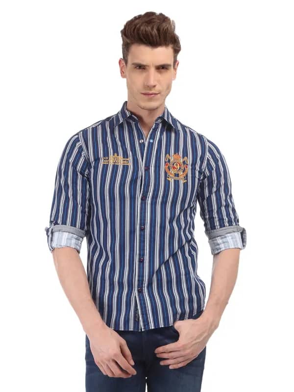 Locomotive Men Navy Striped Shirt