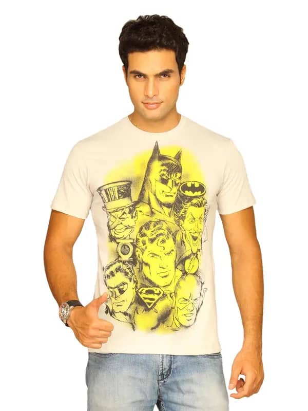 DC Comics Men's Hand Drawn Group Light Grey T-shirt