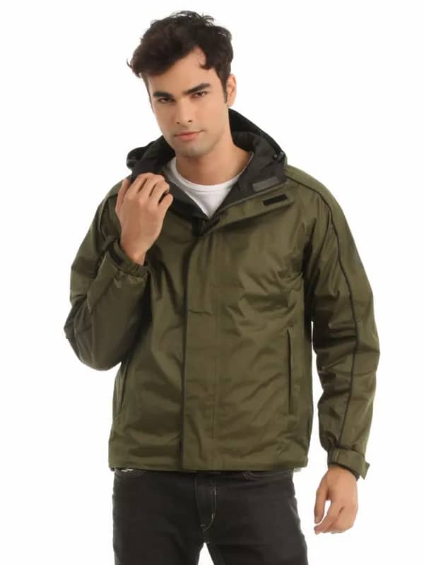 Just Natural Unisex Black and Olive Reversible Rain Jacket