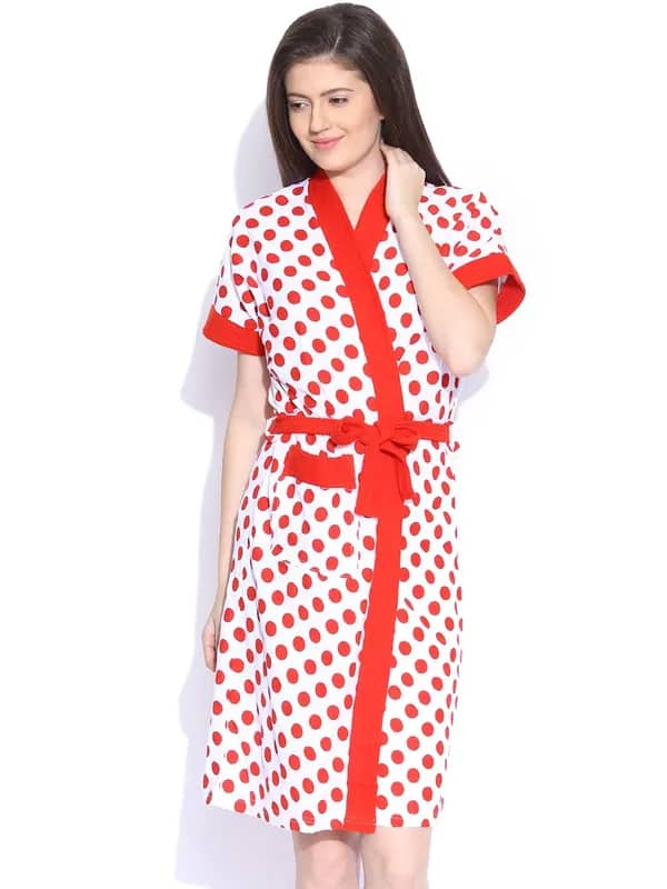 Red Rose White & Red Dot Print Bath Robe