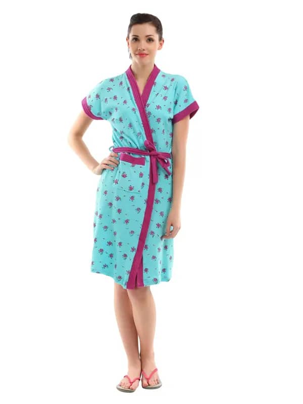 Red Rose Women Blue Floral Printed Bathrobe