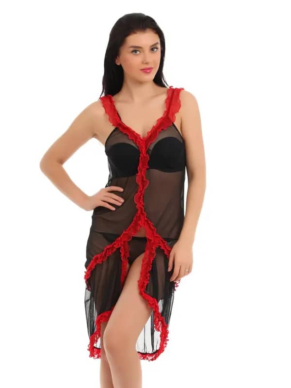 Red Rose Black Nightdress