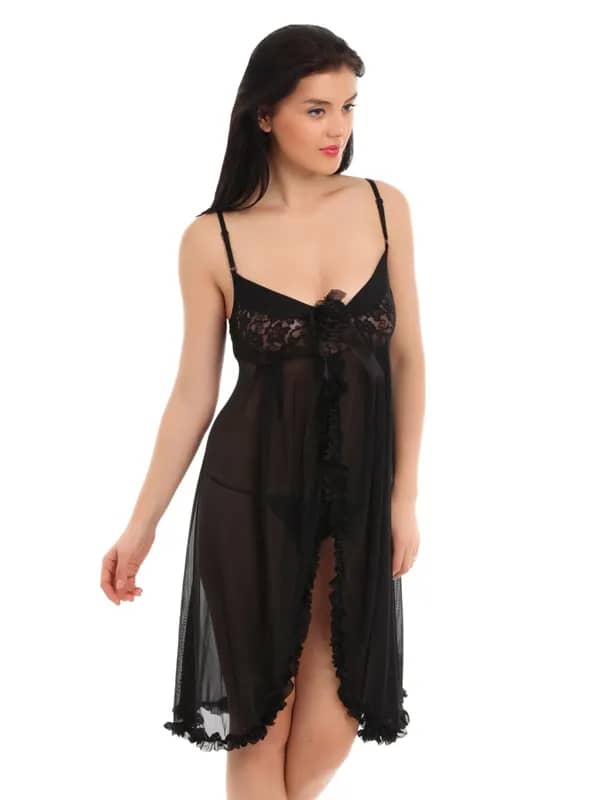 Red Rose Black Nightdress
