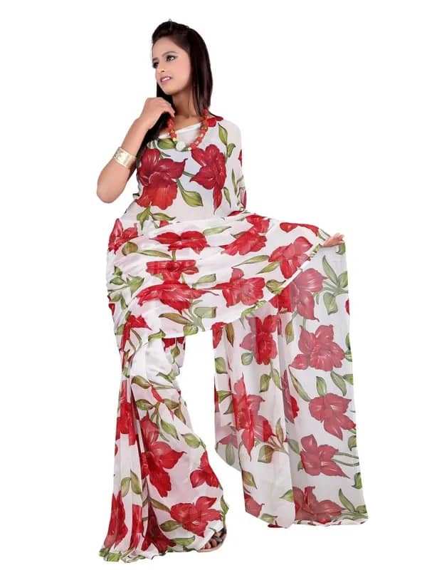 FNF Women Printed White Sari