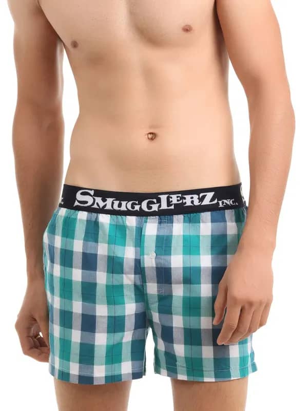 Smugglerz Men Blue and White Check Boxers