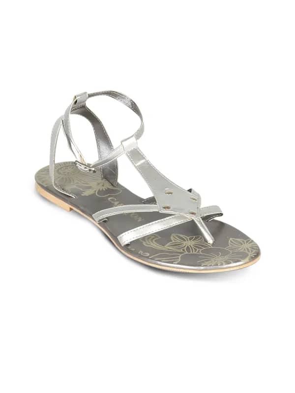 Carlton London Women Silver Floral Print Sandals