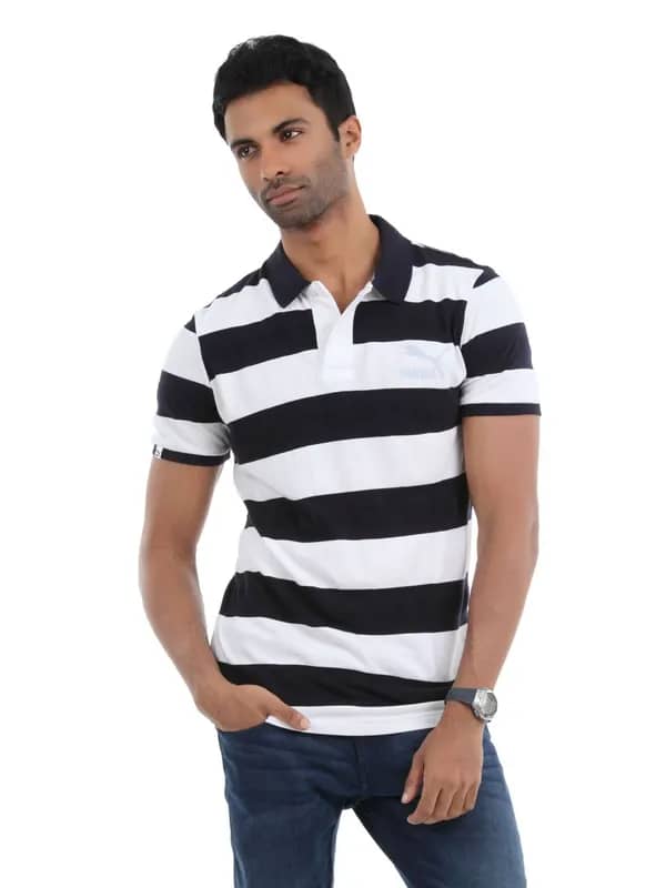 Puma Men Navy Blue and White T-shirt